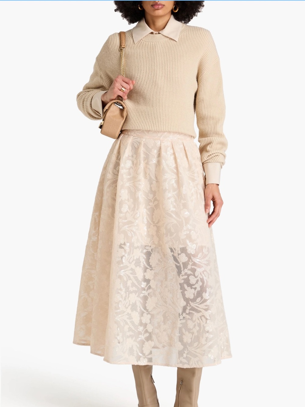 Maje sequined mesh midi skirt